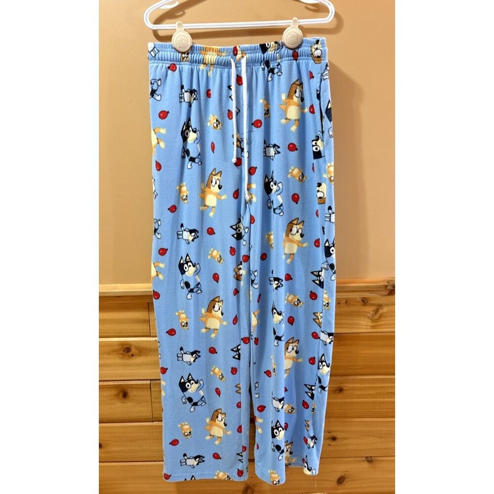 Bluey Cartoon Ludo Studio Blue Polyester Spandex Unisex Pajama Pants Size L